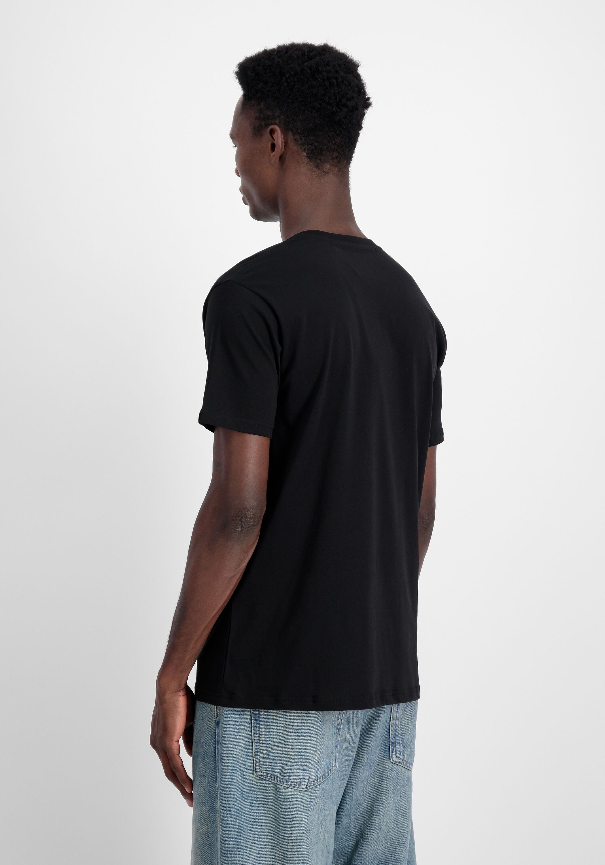 T-Shirt ALPHA INDUSTRIES "Satin Logo T-Shirt", Herren, Gr. L, schwarz, Obermaterial: 100% Baumwolle, Shirts T-Shirt schwarz L