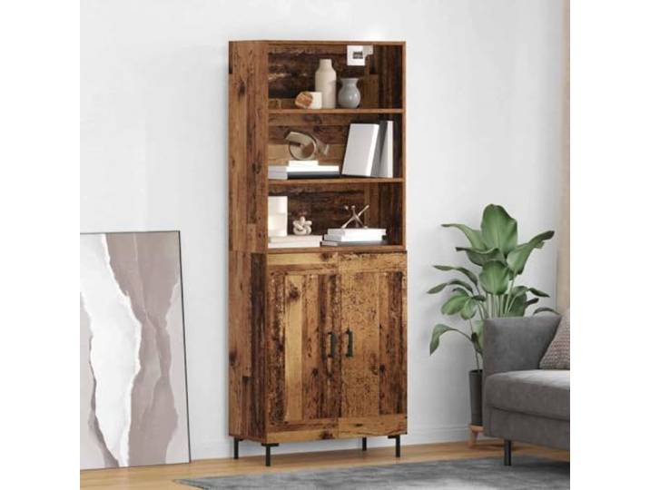 Modernes Highboard in Sonoma-Eiche Optik, Elegantes Highboard mit Stauraum aus Holzwerkstoff für Wohnzimmer, stabiles Aufbewahrungsmöbel für die Einrichtung mit Metallfüßen