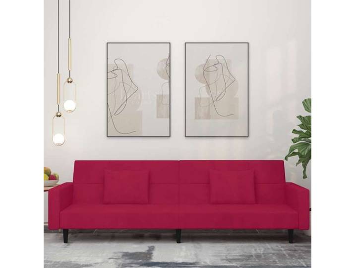 Moderne Canapé-lit à 2 places pratique et deux oreillers - Rouge bordeaux - Velours - Banquette convertible @FR 1538