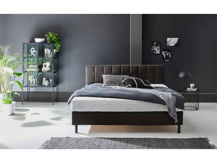 Boxbett Nikola , grau (anthrazit), B:162cm L:210cm, ATLANTIC HOME COLLECTION, Komplettbetten, Boxbett, Massivholzfüssen, mit / ohne Matratze, in H2 und H3 erhältlich