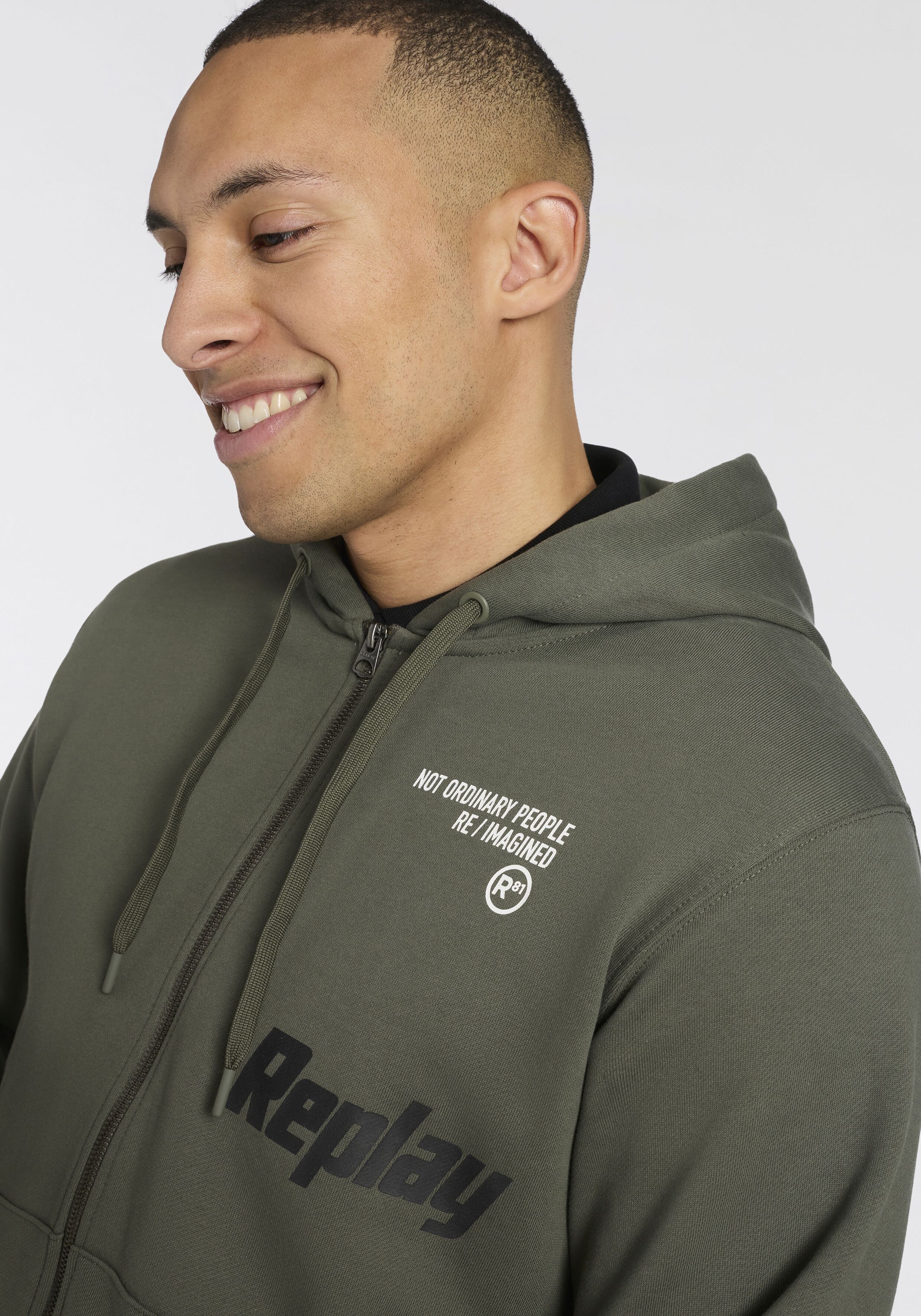 Kapuzensweatjacke REPLAY, Herren, Gr. S, grün (army grün), Sweatware, Obermaterial: 100% Baumwolle, normal, ohne Ausschnitt, angesetztes Bündchen, Sweatjacken Kapuzensweatjacke army grün S