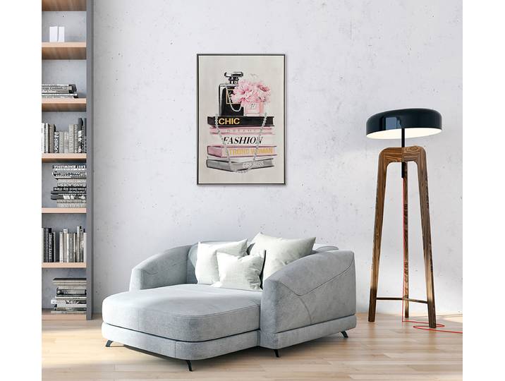 Leinwandbild Fashionbücher mit Flacon Mischgewebe Multicolor 75 x 93 x 4cm