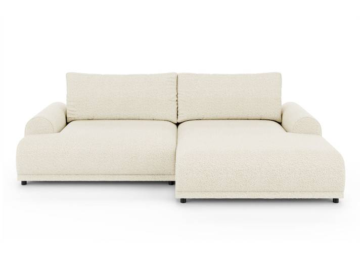Ecksofa Lounge Schlaffunktion Bettkasten L-Couch Ecke Rechts Bouclé Beige Creme / 21027