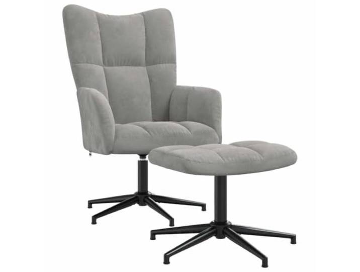 Heofavd Relaxsessel mit Hocker 360 Grad Drehbar Hellgrau Samt Sessel