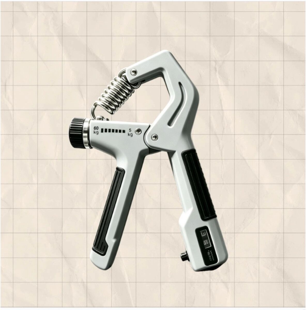 INF Tragbarer Handtrainer mit mechanischem Zähler – Einstellbarer Widerstand 5-60kg, PP-Konstruktion, gummibeschichteter Griff Grau