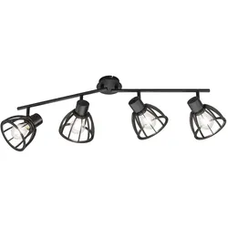 Deckenlampe Deckenstrahler schwarz Schlafzimmerlampe 4-flammig Spotleiste modern, Spots verstellbar Indsutrial, Metall Holz, E27, LxBxH 79x14x24,5 cm