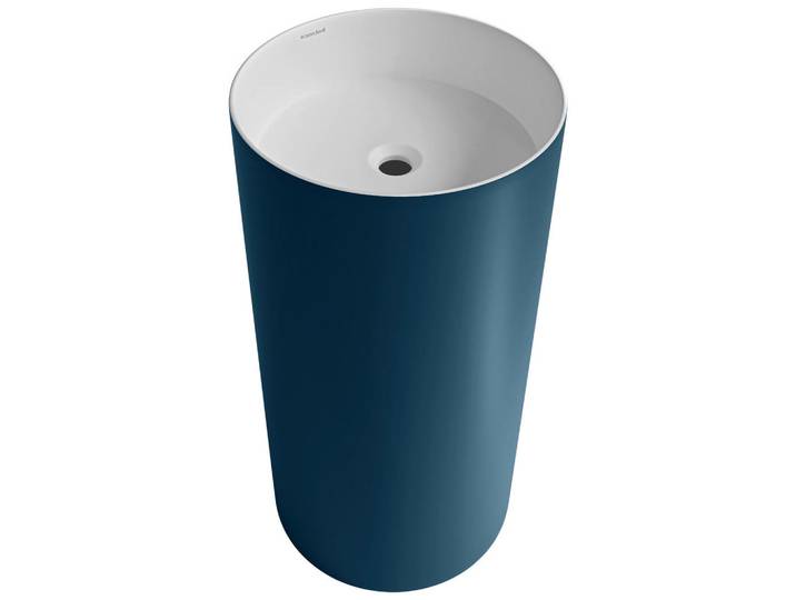 Dieter Knoll Waschbecken Cone, Blau, Weiß, Stein, 43.7x86.5x43.7 cm, Made in EU, Permanentablauf notwendig, Waschbecken ohne Überlaufloch, Badezimmer, Waschbecken & Armaturen, Waschbecken