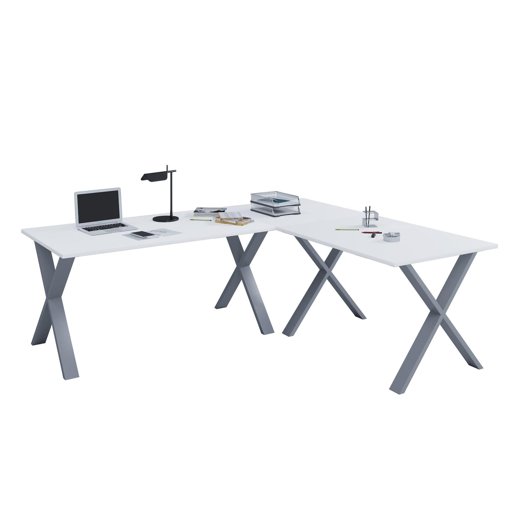 VCM VCM Holz Schreibtisch Eckschreibtisch schlicht 220x220 L Form links oder rechts Arbeitstisch Platte 80 cm tief Computertisch Büromöbel - Lona X