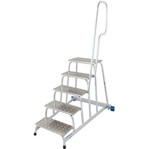 Krause Montagetritt Stabilo, 805102, bis 150kg, mit 2 Rollen, 5 Stufen mit Handlauf, 98 x 185 x 140cm
