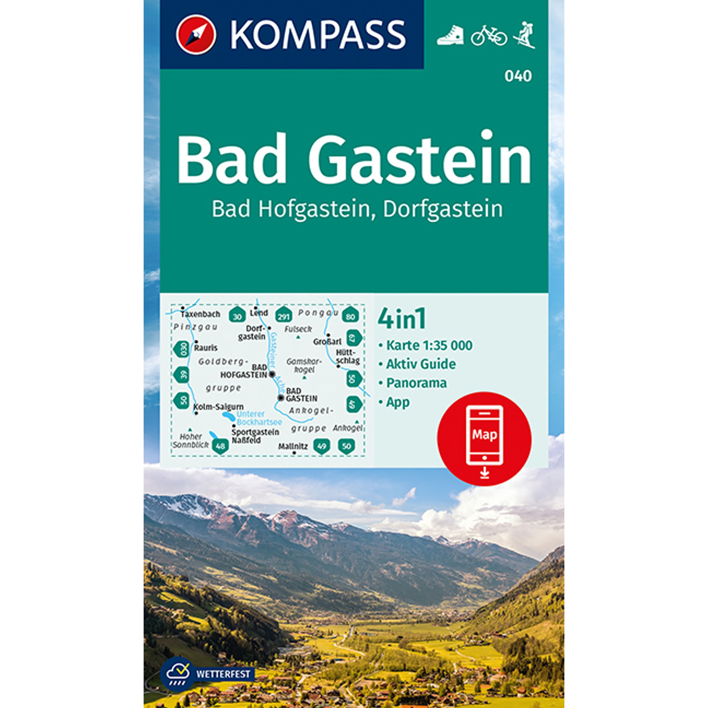 Kompass Verlag WK 040 Badgastein - Hofgastein Topografische Karten tuerkis