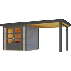 Karibu Gartenhaus Timmo (Askola) - 19 mm inkl. gratis Expressversand wassergrau 213 x 217 cm + B 240 cm Anbaudach