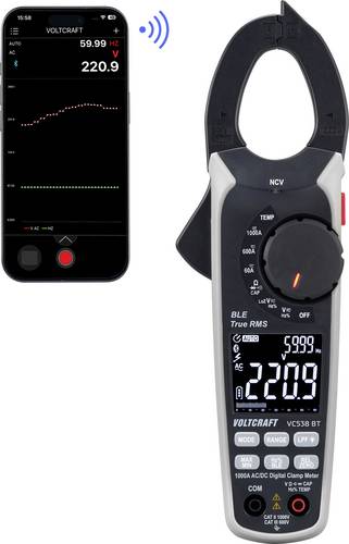 VOLTCRAFT VC538 BT Stromzange TRMS CAT III 600 V, CAT II 1000 V, 1000 A, AC, DC, Datenlogger, Bluetooth App