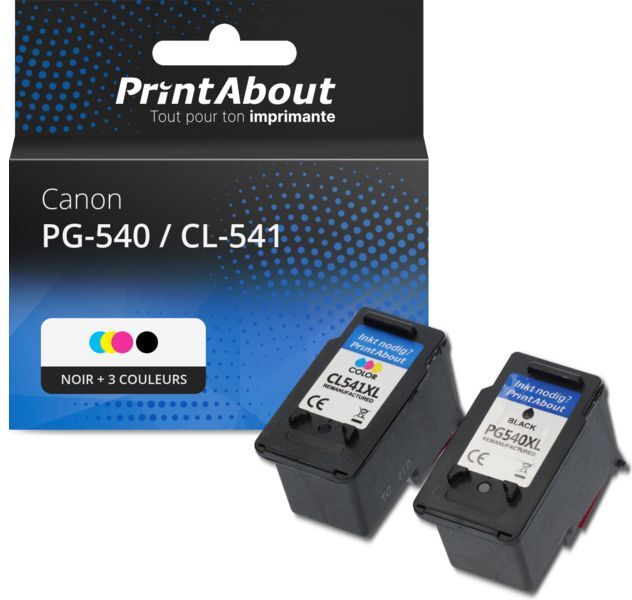 PrintAbout Cartouche compatible Canon PG-540 / CL-541 - Noir + 3 couleurs - Multipack Noir + 3 couleurs