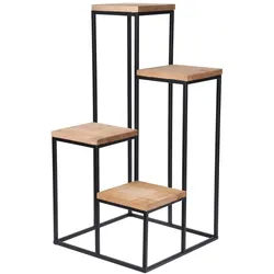 WellHome - Blumenständer aus Metall mit 4 Holzböden 34x34x76cm