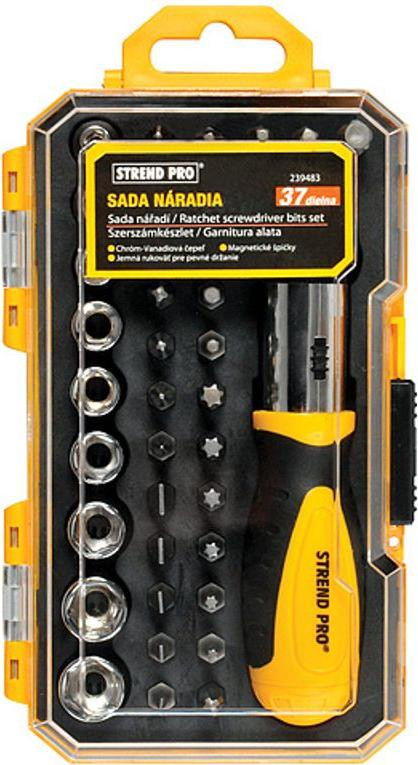 Strend Pro WT536 Bit- en doppenset, 37-delig, inclusief ratelschroevendraaier