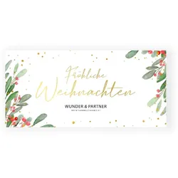 Weihnachtskarte: Aquarellzweige in Weiß