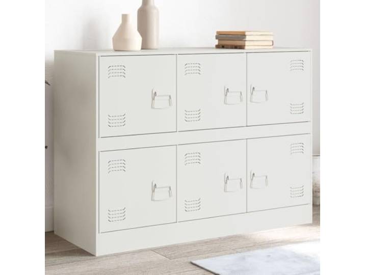 RJPLMFV Anrichte, weiß, 99 x 39 x 73 cm, Stahl 6 Griffe, praktische Aufbewahrung, einfache Reinigung, Wandmontage erforderlich
