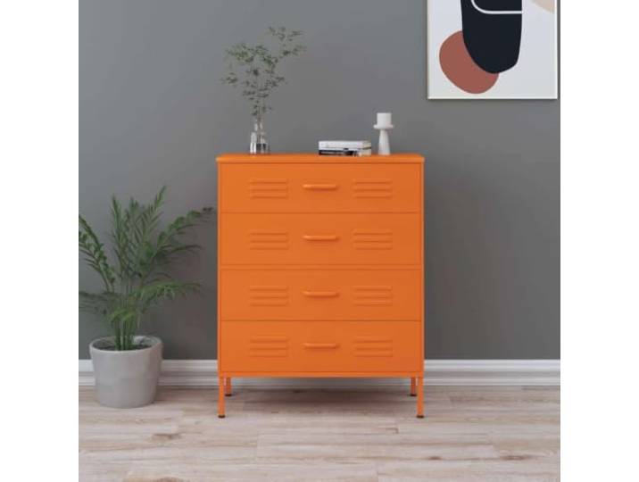 LPERTGFHU Kommode Orange 80x35x101,5 cm Stahl Sideboard mit 3 Schubladen Metallschrank für Flur Wohnzimmer Schlafzimmer