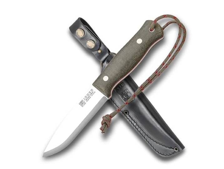 Joker Bushcraft Messer CV138 Bushlord 11,5 cm (4.52 ) – Sleipner Stahl – Scandi-Schliff Drop Point – Grüner Micarta-Griff – Full Tang – Lederscheide für Survival und Outdoor-Abenteuer