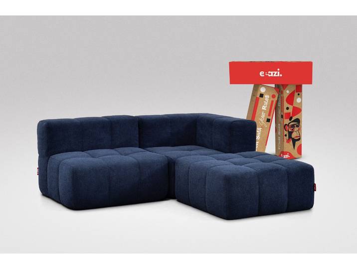 3-tlg. Modulsofa Blau – 1 Eckteil, 1 Mittelteil, 1 Hocker