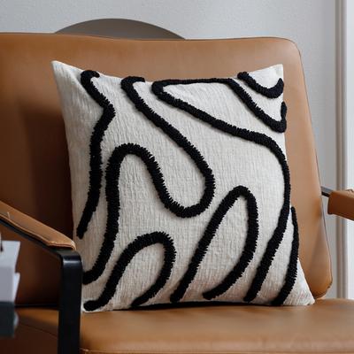 Perfect Picks Market Boho Chenille Throw Pillow Cover With Geometric Lines For Sofa & Living Room Decor black