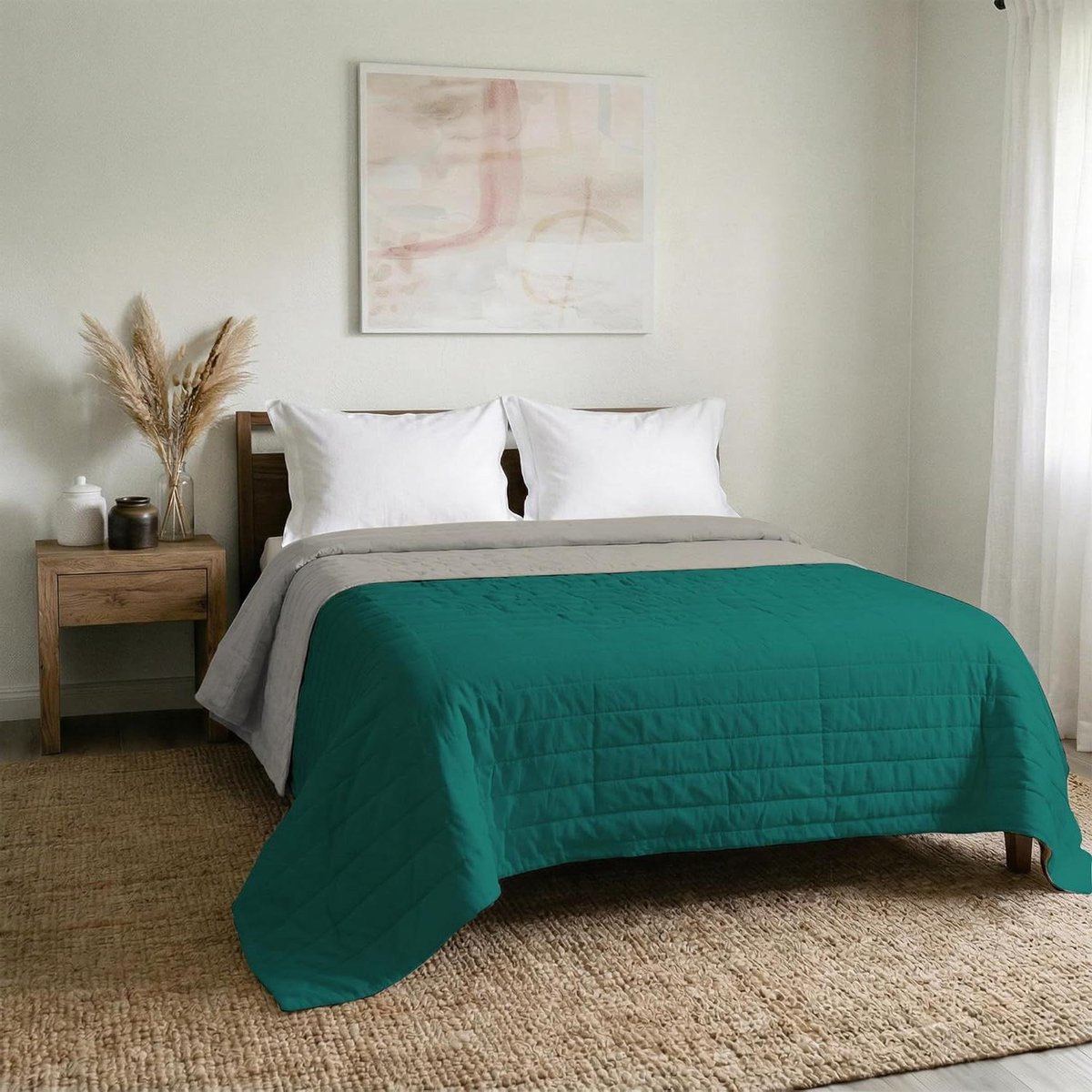 Zomer Quilt Lichtgewicht Dekbed Grijs Watergroen 260x270 cm
