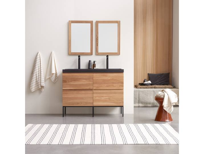 Badezimmermöbel aus massiver Eiche und Lavastein 120 cm Nova - Schwarz - Oak