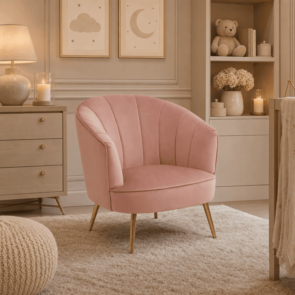 Liora Pink Velvet Curved Accent Chair with Gold Legs