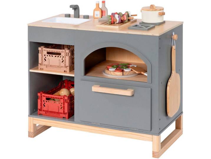 MUSTERKIND® Spielküche Taxus, dunkelgrau/natur Holz