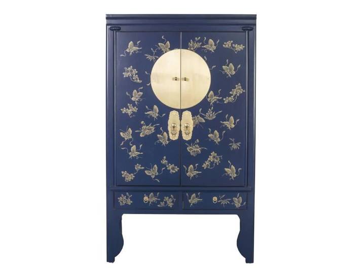 Armoire - Fine Asianliving - Mariage Chinoise - Bleu Nuit - 2 Portes - Bois Massif - 100x55x175 cm