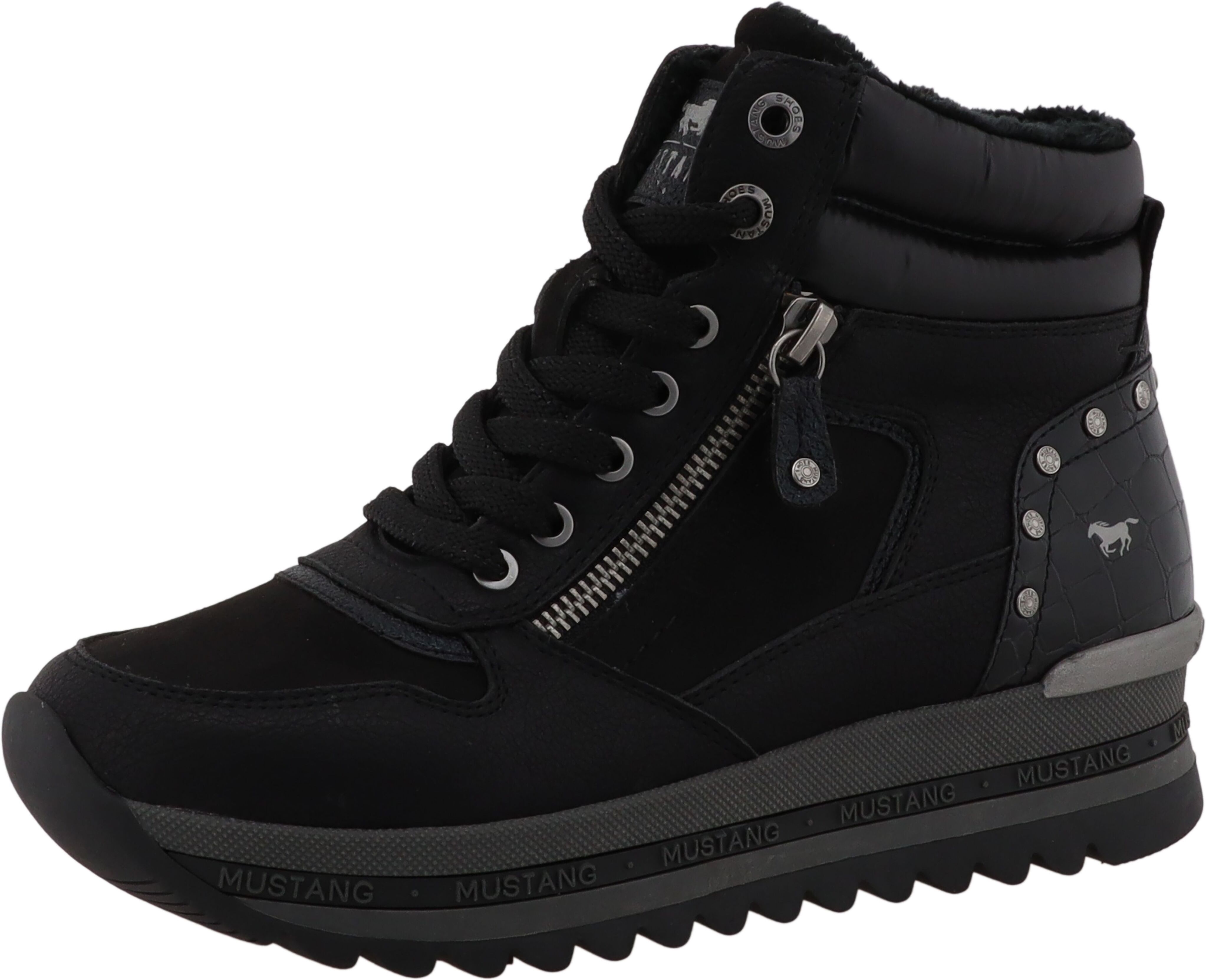 Winterboots MUSTANG SHOES "Urbana", Damen, Gr. 39, Warmfutter, schwarz, Lederimitat, Textil, Schuhe Winterboots, Plateausneaker, Winterboots mit Warmfutter schwarz 39, Warmfutter