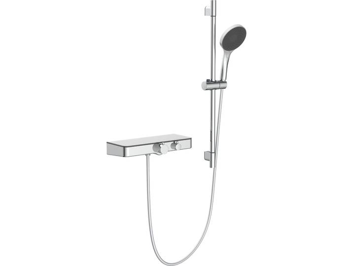 Duschsystem SCHÜTTE Boston , silber (chrom), H:58,5cm T:2,2cm, ABS-Kunststoff, Messing, Brausegarnituren, Duschsystem, Eco-Stopp-Funktion, Antikalk-Noppen, wassersparend