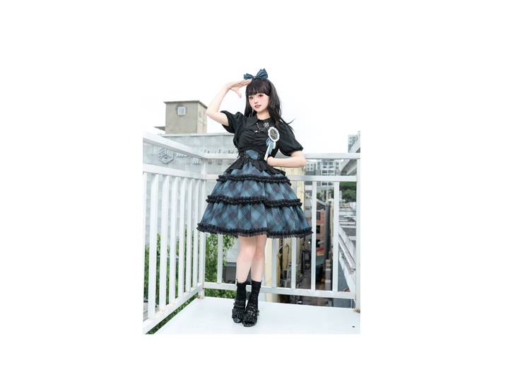 Robe Lolita originale et authentique pour filles, tenue quotidienne douce pour écriture de chansons, à carreaux, quatre sections, robe Lo foncée