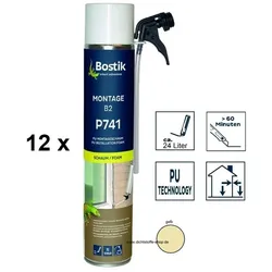 12 x Bostik Montage B2 P741 1K PU-Polyurethan Schaum 500ml Dose gelb
