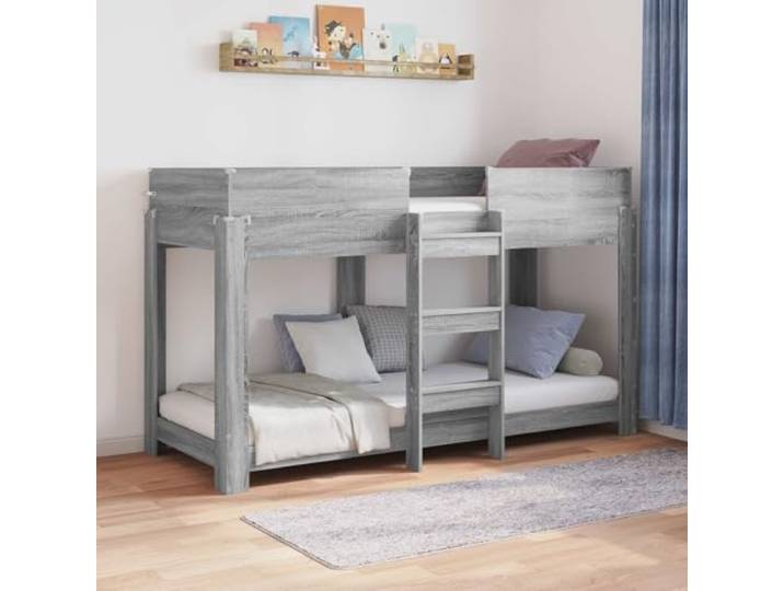 RJPLMFV Etagenbett für Kinder, Grau, 75 x 190 cm Robustes Holzwerkstoff, 2 separate Betten, modernes Design, inklusive Latten, für den Innenbereich