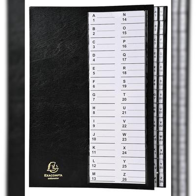 Exacompta 621226E Ordnungsmappe mit festem Deckel, 26 Fächer mit Kunststofftaben alphabetisch-numerisches Register, A4 - Schwarz