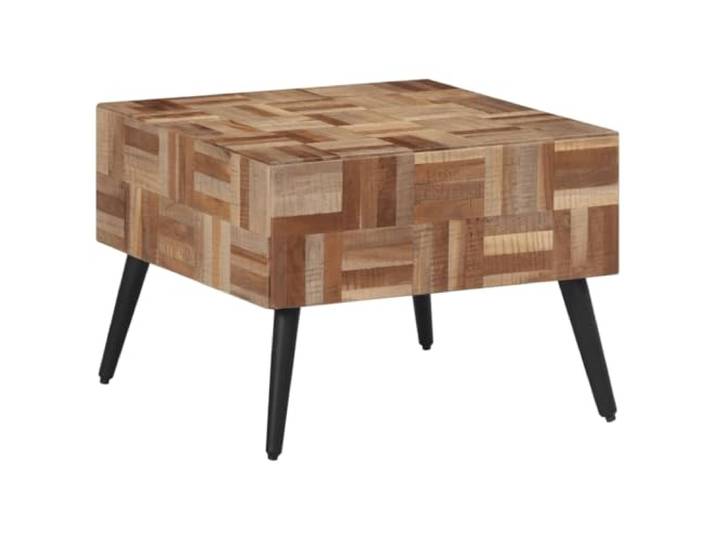 Couchtisch Grau 55x55x40 cm aus Massivholz Teakholz aus Eisernen Recycling Massives Teakholz aus Recycling, Eisenrahmen, breiter Standfuß, einzigartige Maserung, glatte Oberfläche