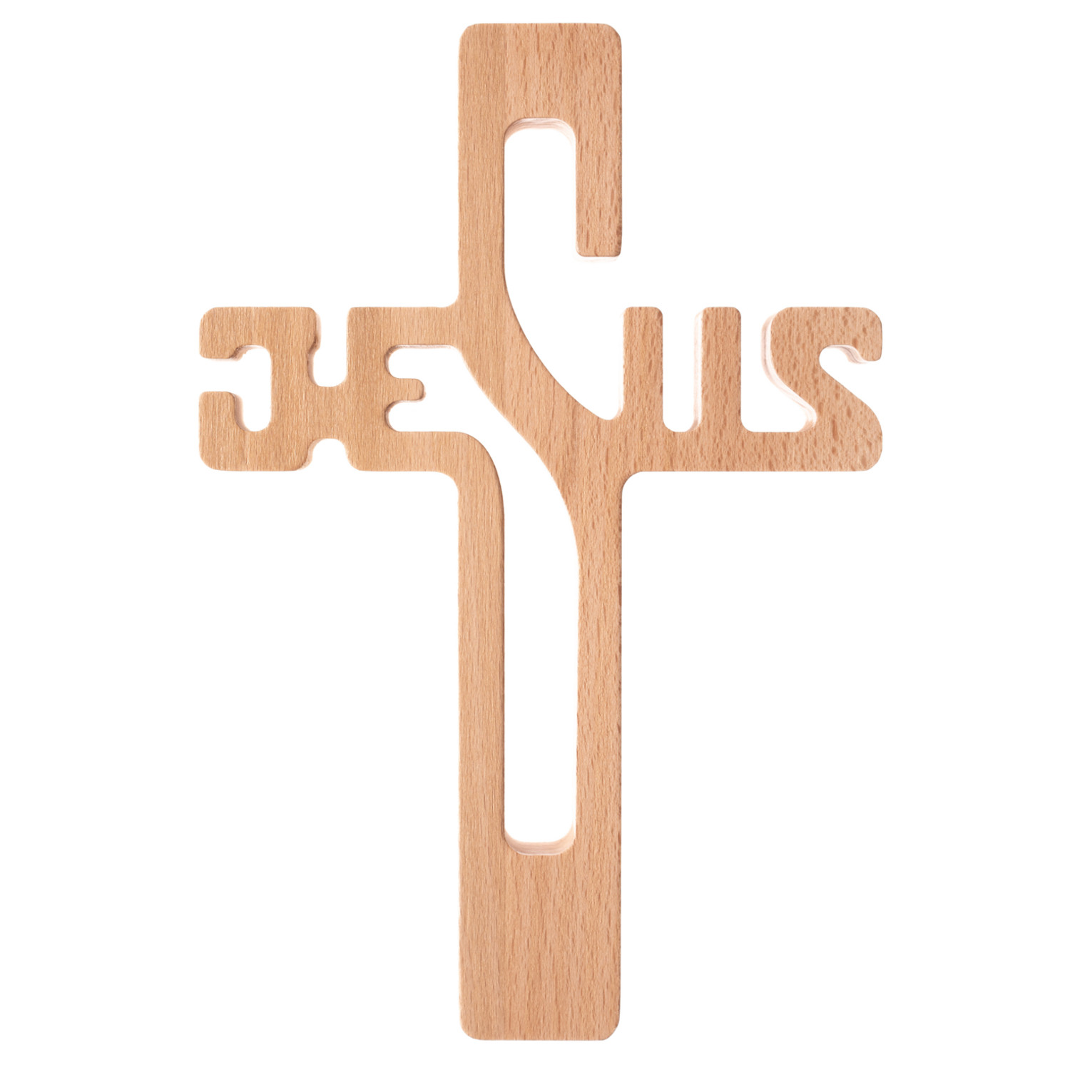Luda Studio Houten hangend kruis met de tekst JESUS, natuurlijke uitvoering, B: 22 cm, D: 14 cm, H: 1,6 cm
