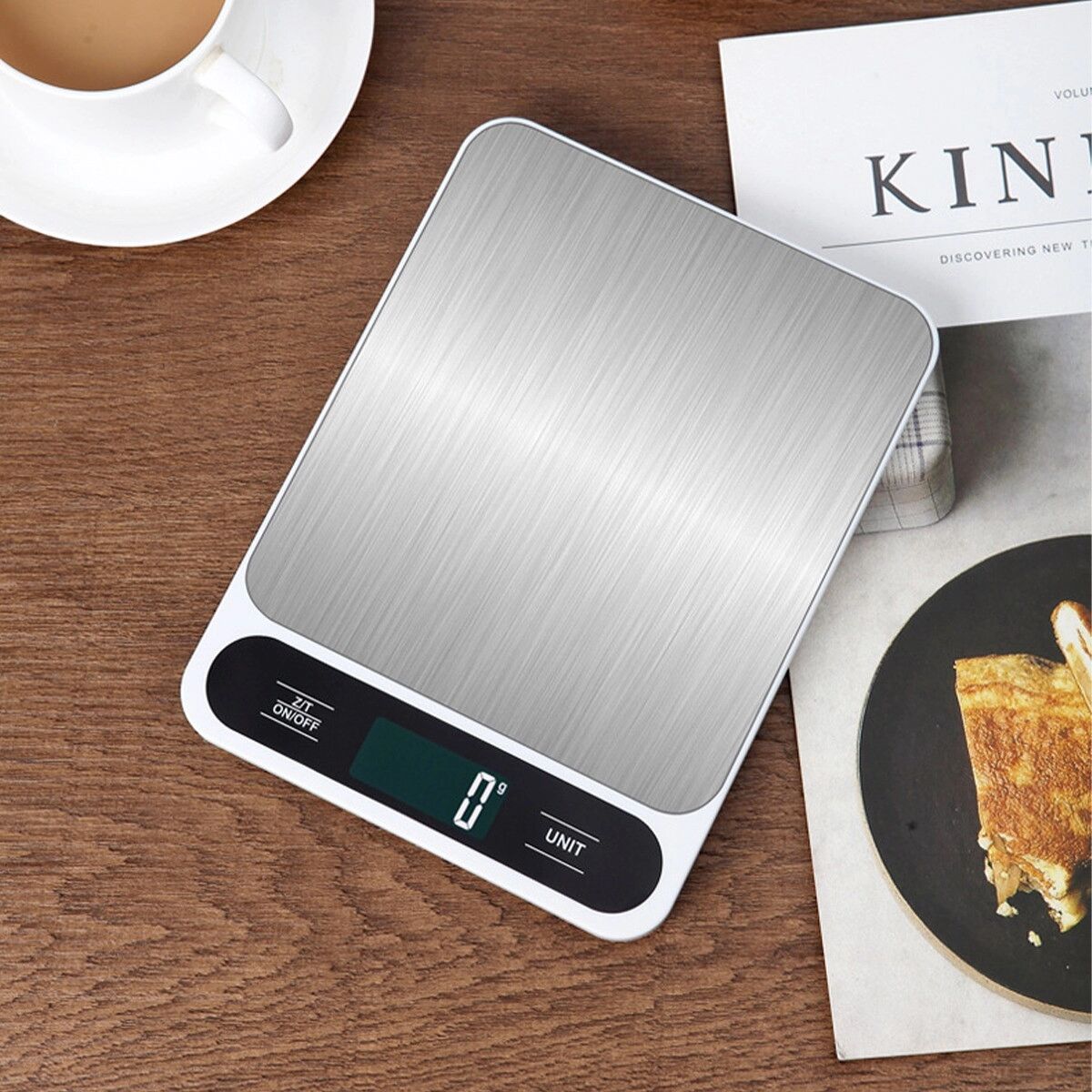 INF Digitale Küchenwaage CX218 Weiß, batteriebetrieben, 10kg/1g Präzision, HIPS-Kunststoffgehäuse, Edelstahl-Waagschale,
