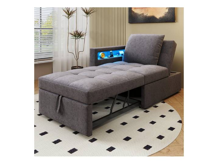 OKWISH Sofa Polster-Schlafsofa, 3-in-1 mit LED-Armlehne und USB-/Typ-C-Anschluss, verstellbarer Rückenlehne