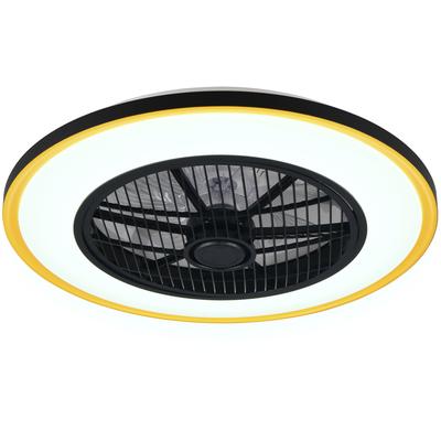 REALITY LEUCHTEN LED Deckenleuchte "VARPULA mit Ventilator, oszillierender Deckenventilator +Licht 28W LED", schwarz (schwarz, gold), 1, Ø 55cm H: 20cm, 1 Stk., Leuchten, 6 Stufen Ventilator, CCT LED dimmbar Fernbedienung Schirm schwarz-gold, LED...