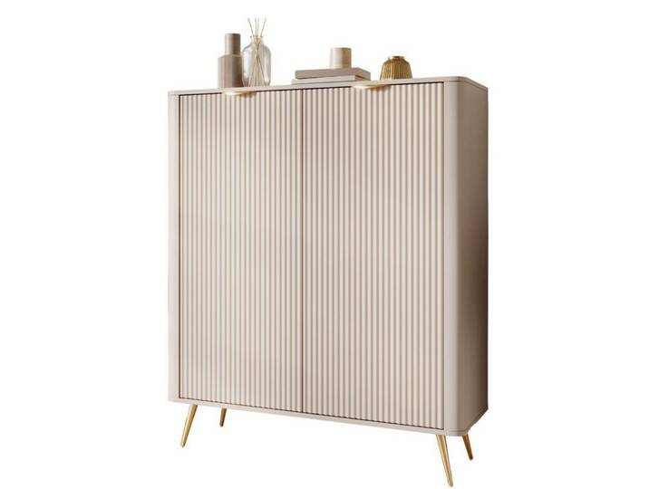 Compleo Kommode mit 2 Türen, Hochkommode Glamourstil, Kommode mit Rillenstruktur