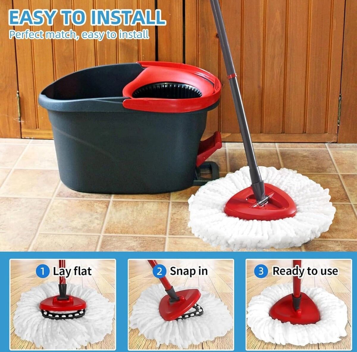 INF Mikrofaser-Wischkopf Ersatz x4, kompatibel mit O-Cedar EasyWring RinseClean Spin Mop — Rot/Weiß