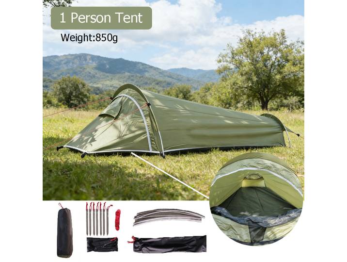 Tente de camping pour 1 personne, tente ultralégère, tente individuelle en maille, équipement de couchage imperméable pour le camping, la randonnée et le trekking, tente pour 1 personne.