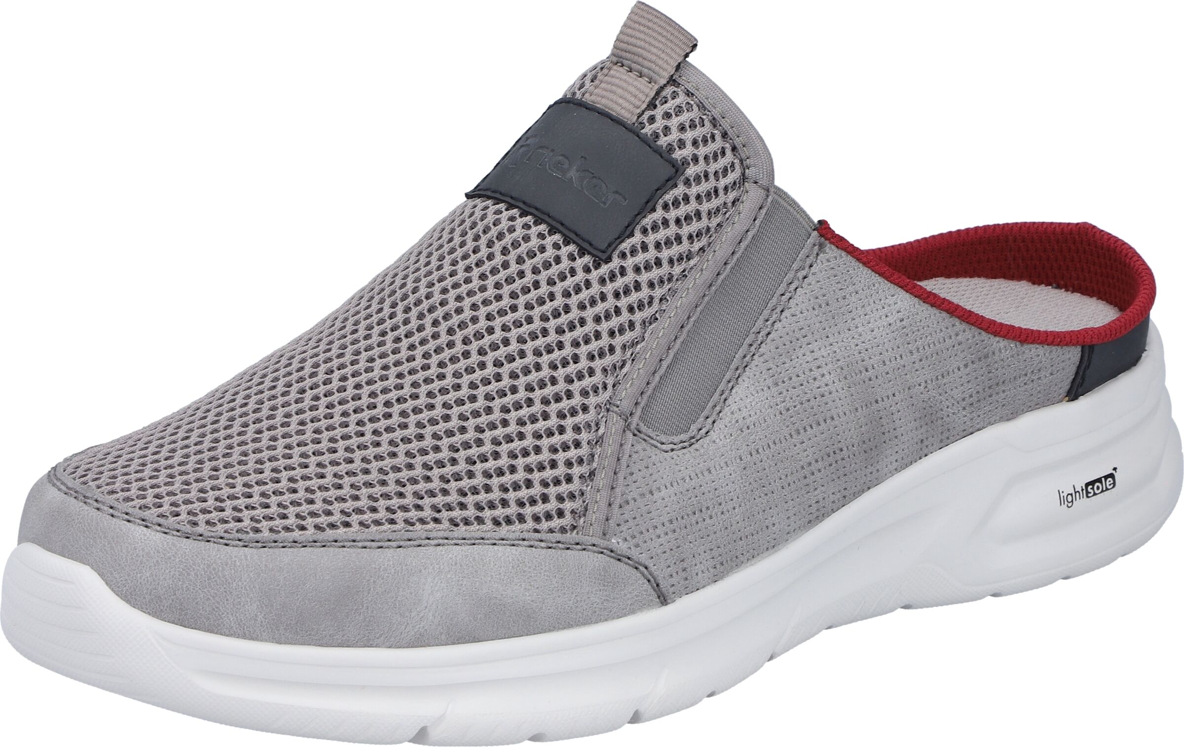 Clog RIEKER, Herren, Gr. 42, grau, Lederimitat, Textil, Schuhe Clog, Sommerschuh, Hausschuh, Schlupfschuh mit seitlichen Stretcheinsätzen grau 42