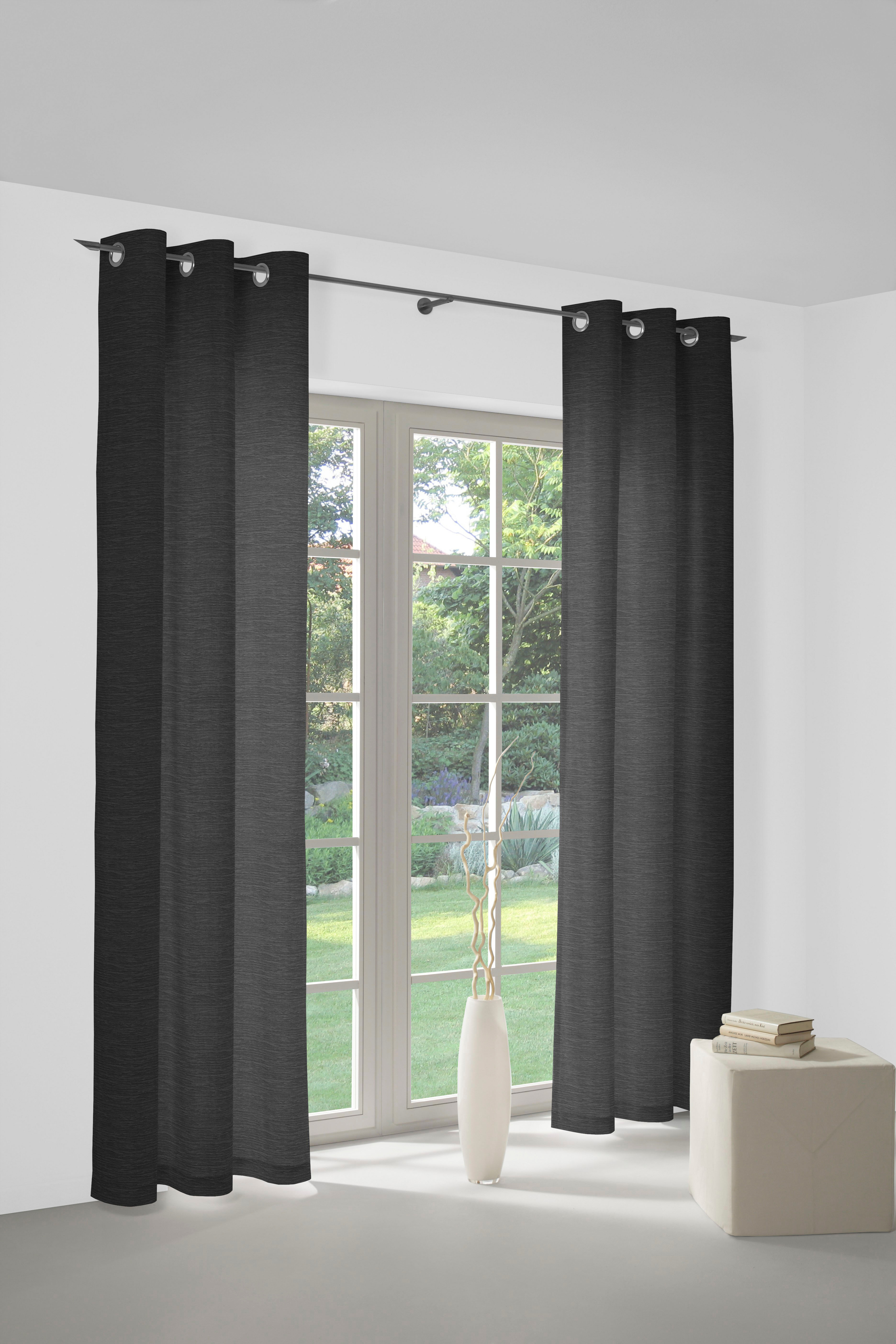 Vorhang WIRTH "Trondheim B", schwarz, B:132cm H:195cm, Chenille, Polyacryl, Gardinen, Vorhang schwarz 195cm, Ösen, 132cm