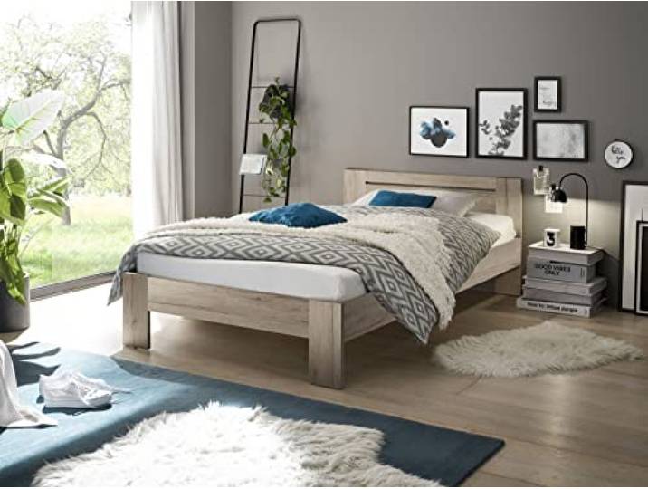 möbelando Bett >Cannes< in Eiche San Remo hell - 125x71x204cm (BxHxT)