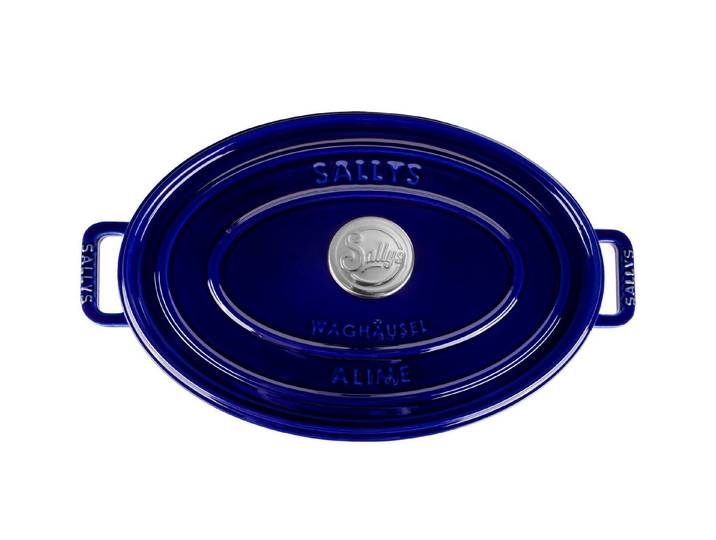 Sallys Bräter Vielseitiger Gusseisentopf ALIME, oval für Brot, Braten & Schmoren, Vollgusseisen mit hochwertiger Emaille-Beschichtung (Schmortopf mit Deckel, inklusive Noppen-Deckel, langlebig & ofenfest bis 250 °C), Gusseisenbräter, 36,5 × 26 cm / Vollgusseisen Emaille-Beschichtung