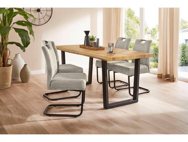 Jockenhöfer Gruppe Esstisch Margot, 180x90 cm geschwungene Baumkantenoptik und schwarzes Untergestell