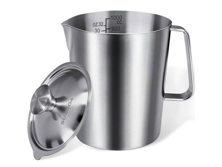 Messbecher Edelstahl 1000 ml mit Deckel, Silberfarben, Metall, Backen & Backzubehör, Messbecher